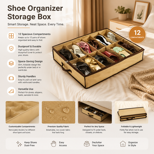 Set of 12 Stackable Shoe Storage Boxes with Transparent Front Cover