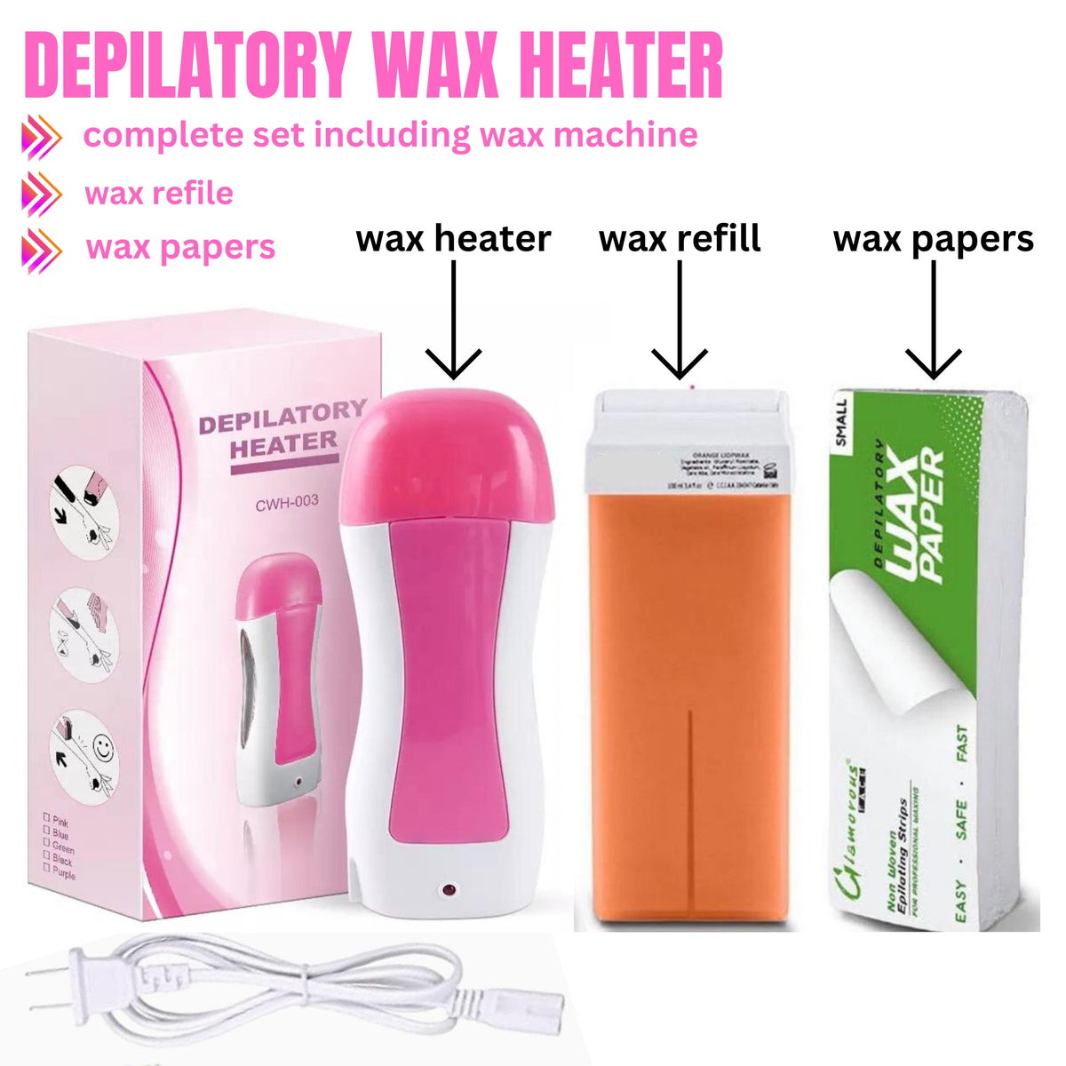 3-in-1 Wax Heater Kit with Roll-On Wax Applicator