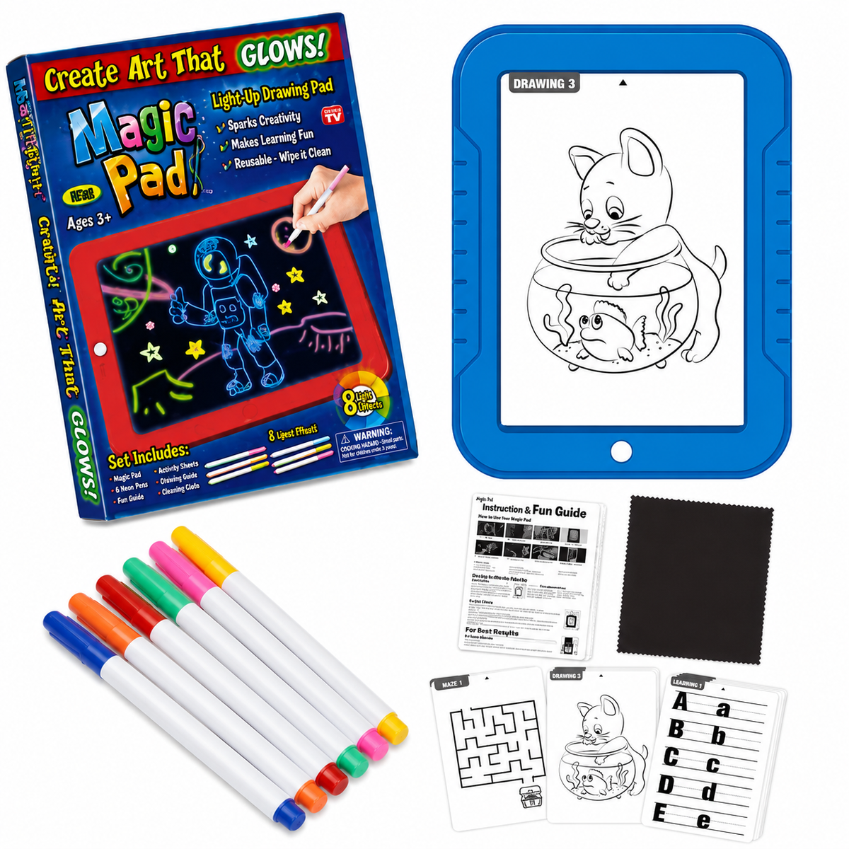 Kids Learning Magic Drawing Pad with LED Light Board