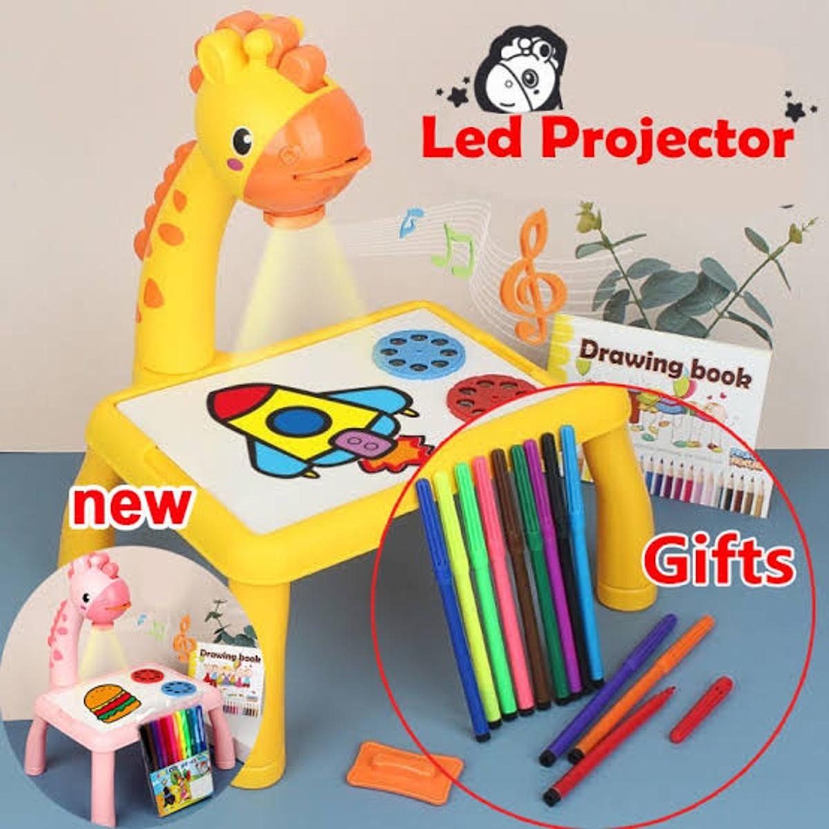 LED Drawing Projector Table for Kids, Projection Painting Board with Erasable Drawing Surface